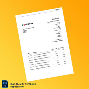 Poland Monzo Bank Statement Template in Word and PDF formats 2 page