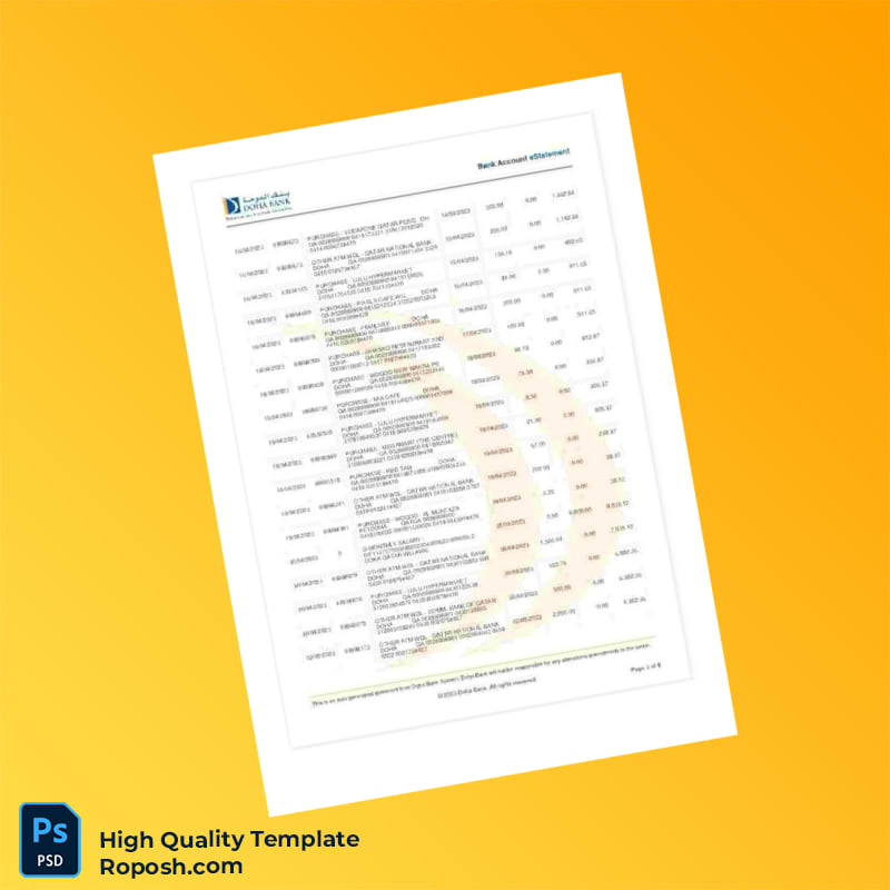 Qatar Bank Statement Template in Word and PDF formats 8 page Qatar Bank Statement Template in Word and PDF formats 8 page