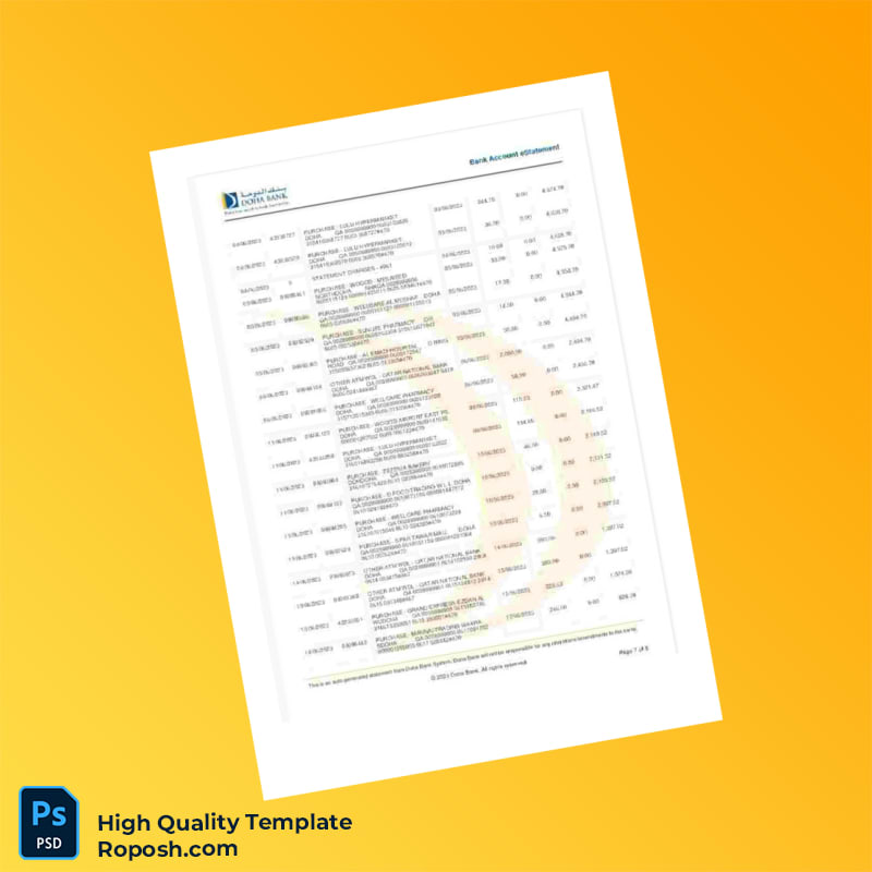 Qatar Bank Statement Template in Word and PDF formats 8 page Qatar Bank Statement Template in Word and PDF formats 8 page