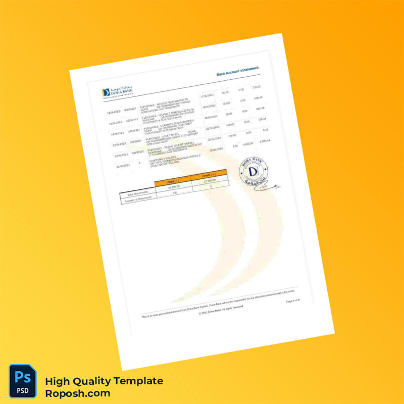 Qatar Bank Statement Template in Word and PDF formats 8 page Qatar Bank Statement Template in Word and PDF formats 8 page