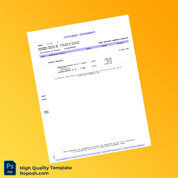 Saudi Arabia Riyad Bank Editable Bank Statement Template in Word and PDF formats 2 page