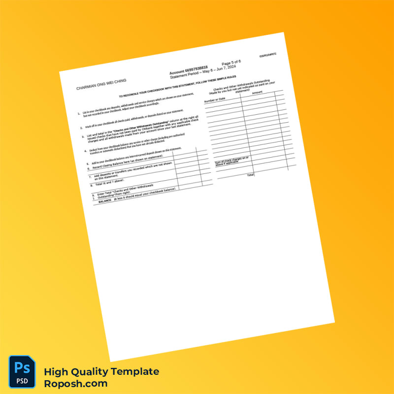 Singapore Citibank Account Summary Template in Word and PDF formats 6 page Singapore Citibank Account Summary Template in Word and PDF formats 6 page