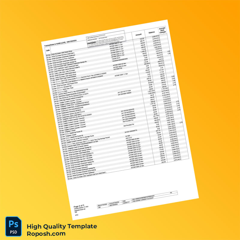 South Africa Bank Statement Template in Word and PDF formats 5 page South Africa Bank Statement Template in Word and PDF formats 5 page