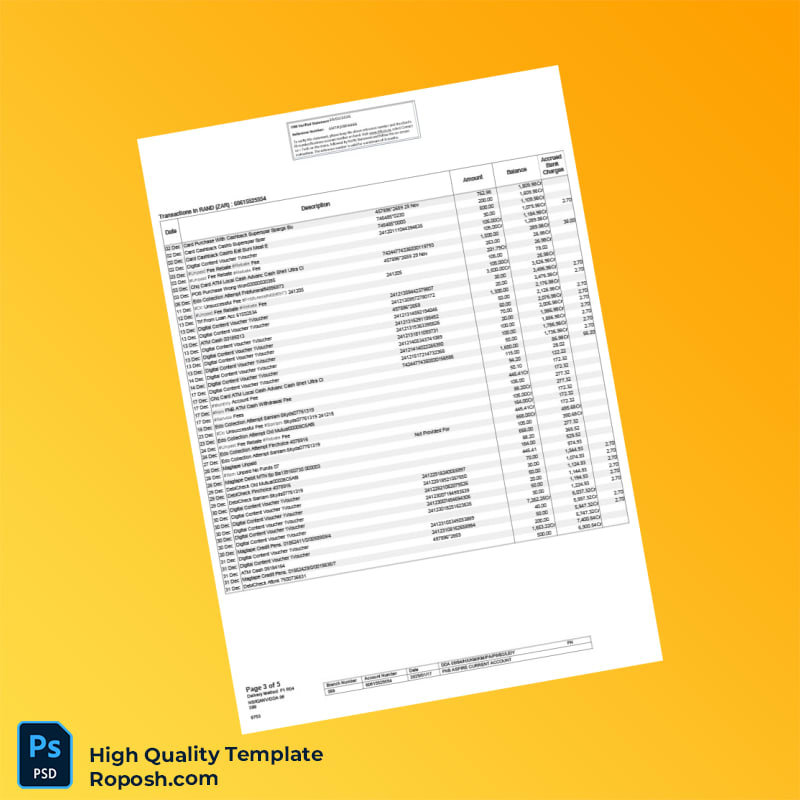South Africa Bank Statement Template in Word and PDF formats 5 page South Africa Bank Statement Template in Word and PDF formats 5 page