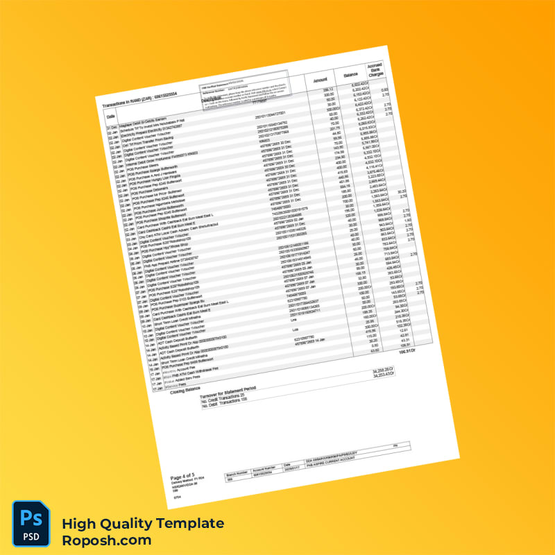 South Africa Bank Statement Template in Word and PDF formats 5 page South Africa Bank Statement Template in Word and PDF formats 5 page