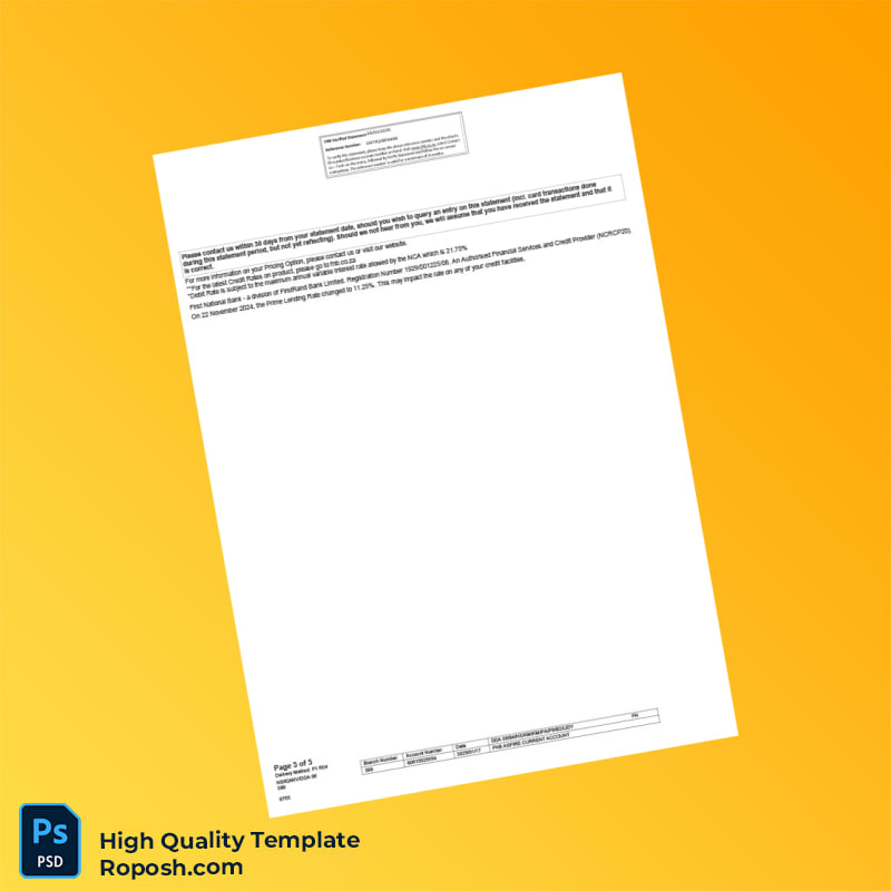 South Africa Bank Statement Template in Word and PDF formats 5 page South Africa Bank Statement Template in Word and PDF formats 5 page