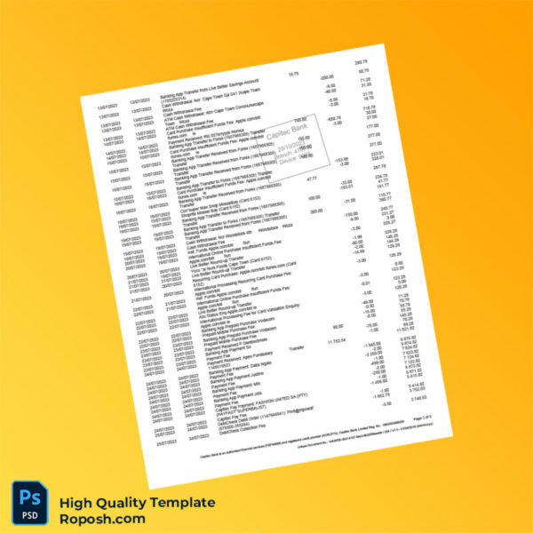 South Africa Capitec Bank Savings Statement Template in Word and PDF formats 8 page