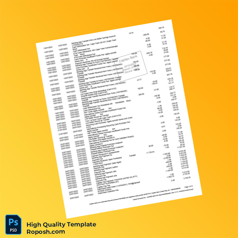South Africa Capitec Bank Savings Statement Template in Word and PDF formats 8 page South Africa Capitec Bank Savings Statement Template in Word and PDF formats 8 page
