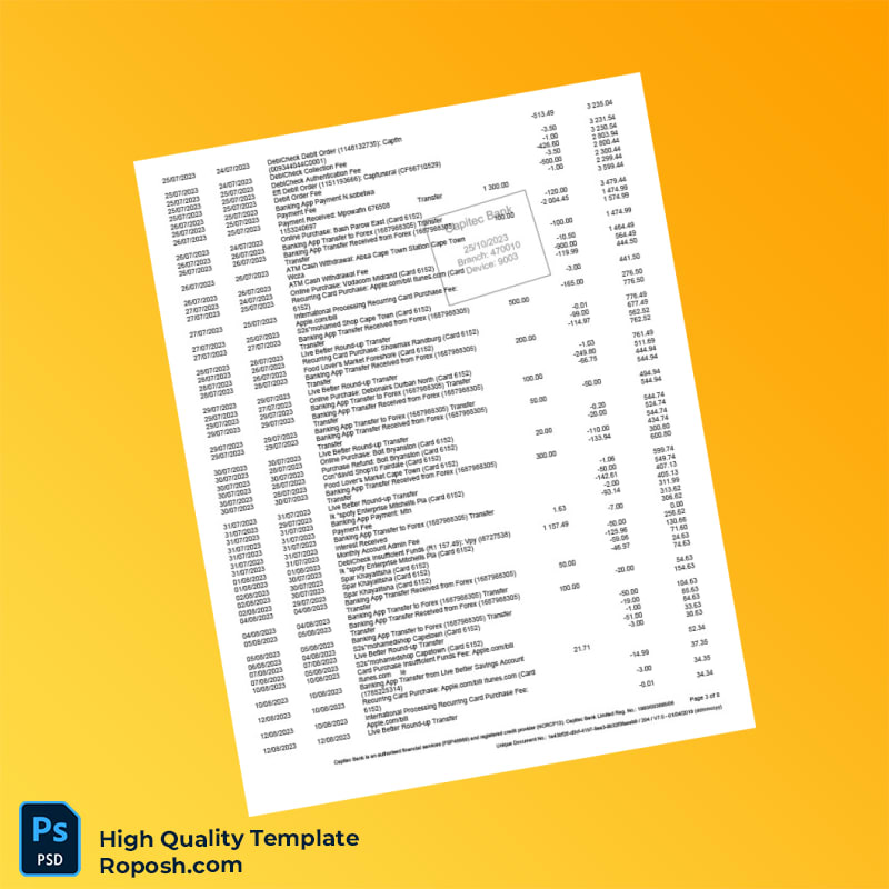 South Africa Capitec Bank Savings Statement Template in Word and PDF formats 8 page South Africa Capitec Bank Savings Statement Template in Word and PDF formats 8 page