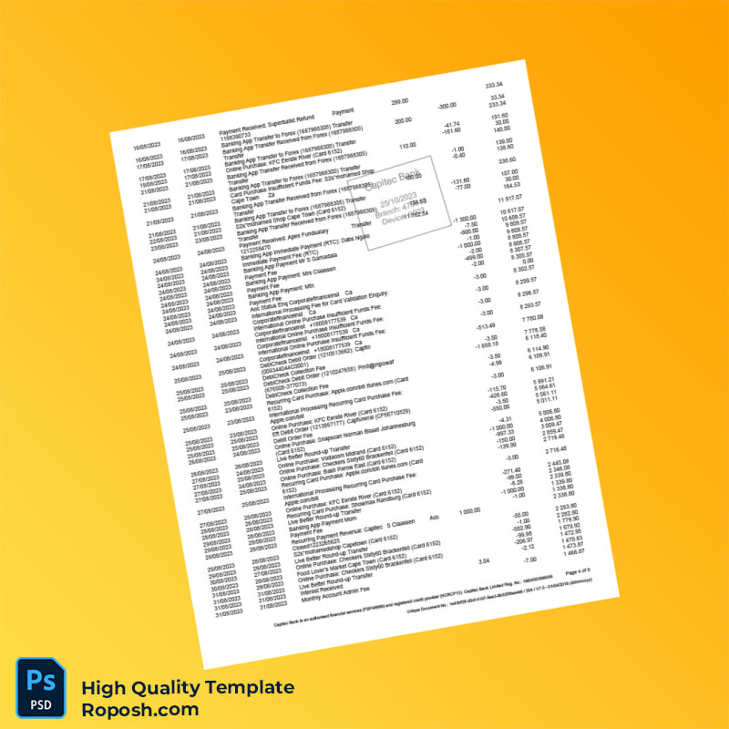 South Africa Capitec Bank Savings Statement Template in Word and PDF formats 8 page South Africa Capitec Bank Savings Statement Template in Word and PDF formats 8 page