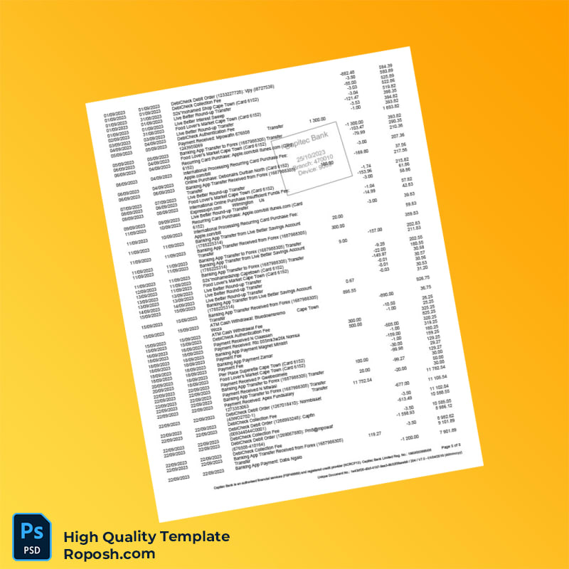 South Africa Capitec Bank Savings Statement Template in Word and PDF formats 8 page South Africa Capitec Bank Savings Statement Template in Word and PDF formats 8 page