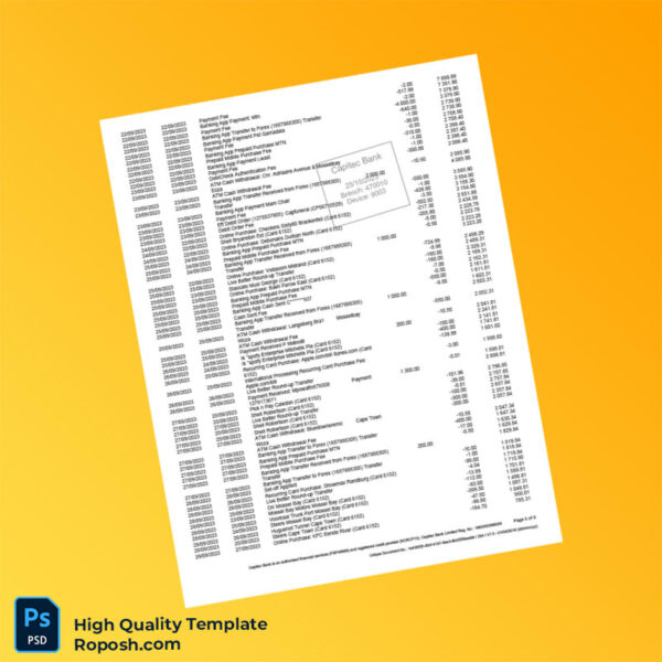 South Africa Capitec Bank Savings Statement Template in Word and PDF formats 8 page