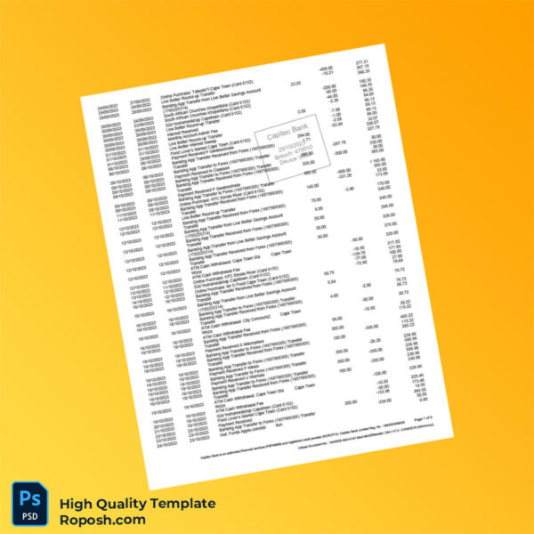 South Africa Capitec Bank Savings Statement Template in Word and PDF formats 8 page