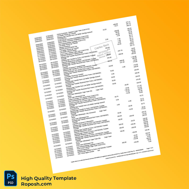 South Africa Capitec Bank Savings Statement Template in Word and PDF formats 8 page South Africa Capitec Bank Savings Statement Template in Word and PDF formats 8 page