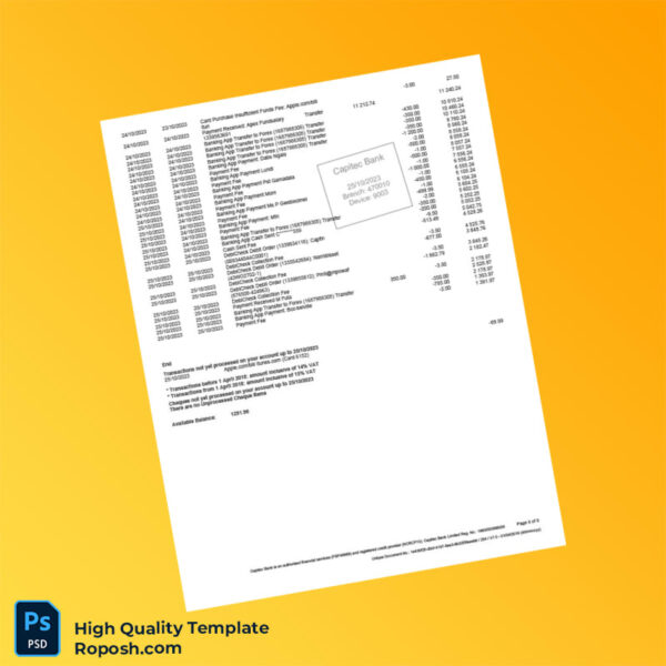South Africa Capitec Bank Savings Statement Template in Word and PDF formats 8 page