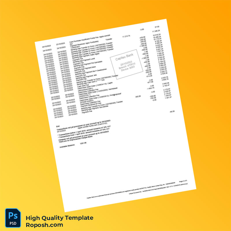 South Africa Capitec Bank Savings Statement Template in Word and PDF formats 8 page South Africa Capitec Bank Savings Statement Template in Word and PDF formats 8 page