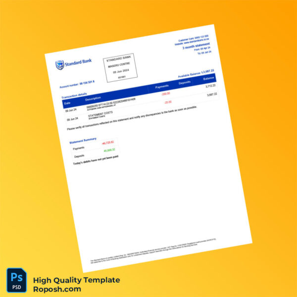 South Africa Standard Bank Statement Template in Word and PDF formats 4 page