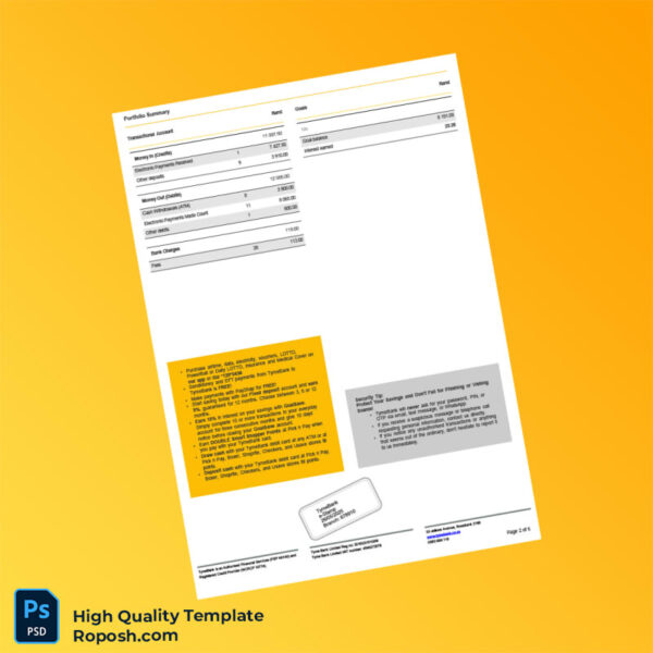 South Africa TymeBank Personal Bank Statement Template in Word and PDF formats 6 page