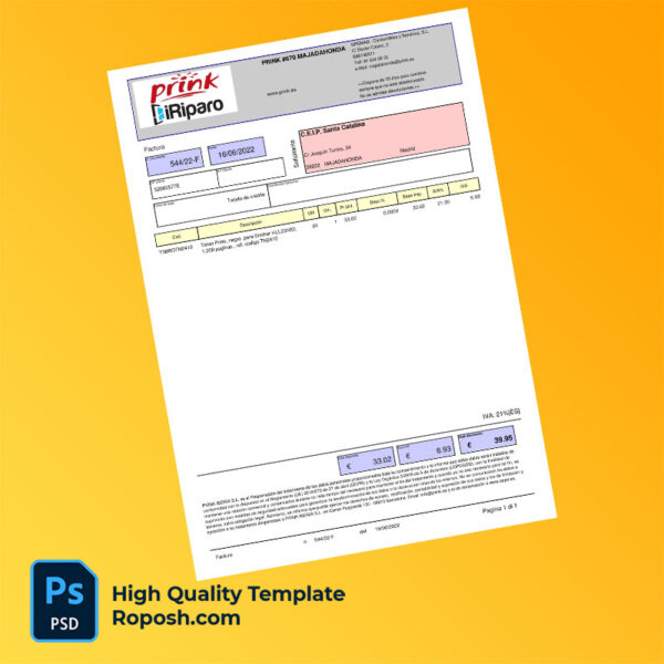 Spain GREMAB – Consumibles y Servicios, S.L. Editable Invoice Template in Word and PDF formats