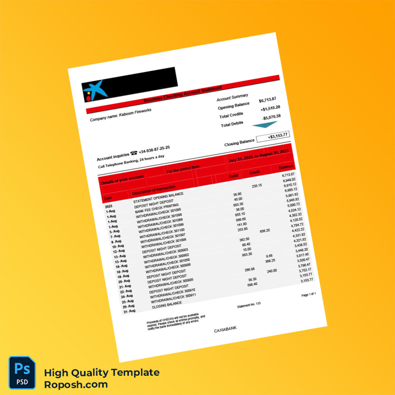 Spain CAIXABANK Bank Statement Template in Word and PDF formats Spain CAIXABANK Bank Statement Template in Word and PDF formats