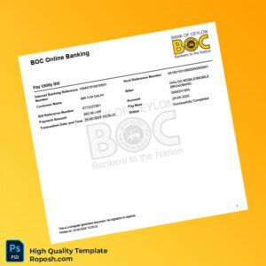 Sri Lanka Bank of Ceylon Editable Utility Bill Payment Confirmation Template in Word and PDF formats