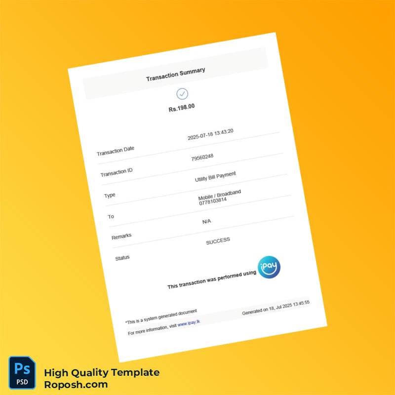 Sri Lanka iPay Editable Utility Bill Payment Template in Word and PDF formats Sri Lanka iPay Editable Utility Bill Payment Template in Word and PDF formats