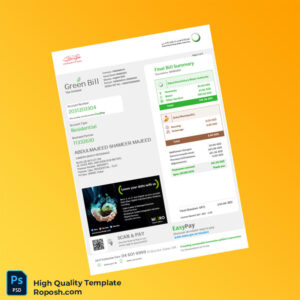 UAE Dubai Electricity Water Authority Editable Utility Bill Template in Word and PDF formats