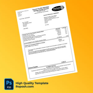 UK Durham County Council Editable Council Tax Bill Template in Word and PDF formats