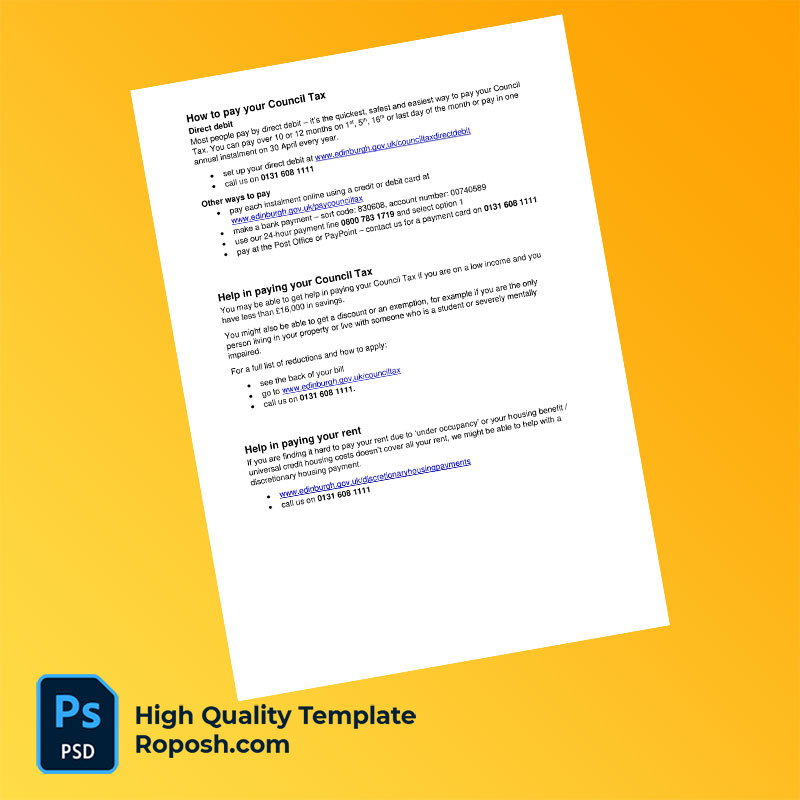 UK Edinburgh City Council Editable Council Tax Charges Leaflet Template in Word and PDF formats UK Edinburgh City Council Editable Council Tax Charges Leaflet Template in Word and PDF formats