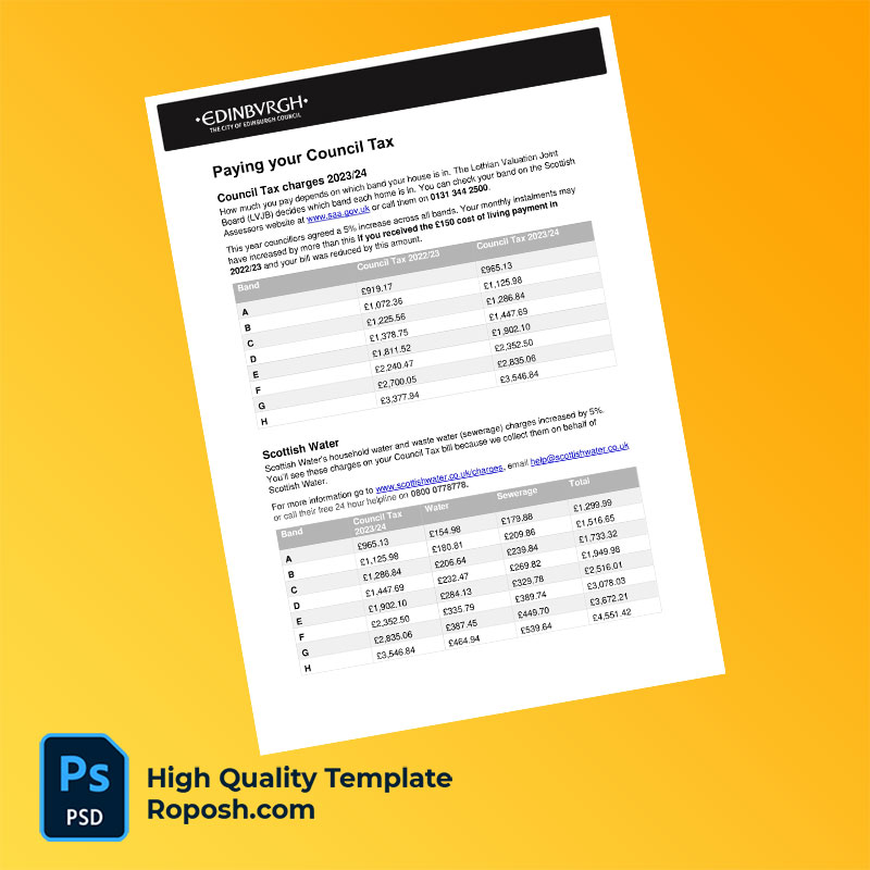 UK Edinburgh City Council Editable Council Tax Charges Leaflet Template in Word and PDF formats UK Edinburgh City Council Editable Council Tax Charges Leaflet Template in Word and PDF formats