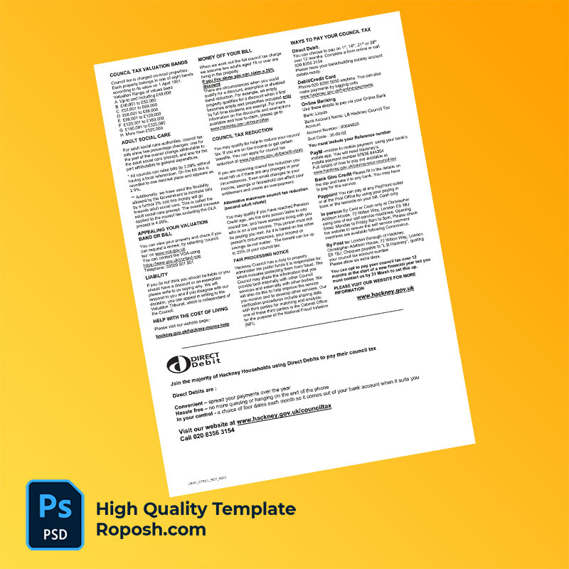 UK Hackney Council Editable Council Tax Bill Template in Word and PDF formats UK Hackney Council Editable Council Tax Bill Template in Word and PDF formats