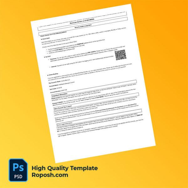 UK Hartlepool Borough Council Editable Council Tax Bill Template in Word and PDF formats