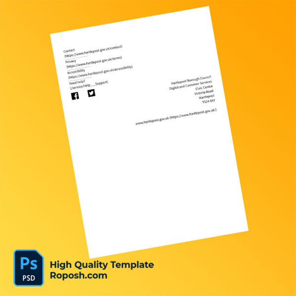 UK Hartlepool Borough Council Editable Council Tax Bill Template in Word and PDF formats
