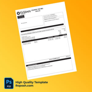 UK Kirklees Council Editable Council Tax Bill Template in Word and PDF formats