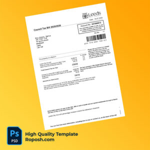 UK Leeds City Council Editable Council Tax Bill Template in Word and PDF formats
