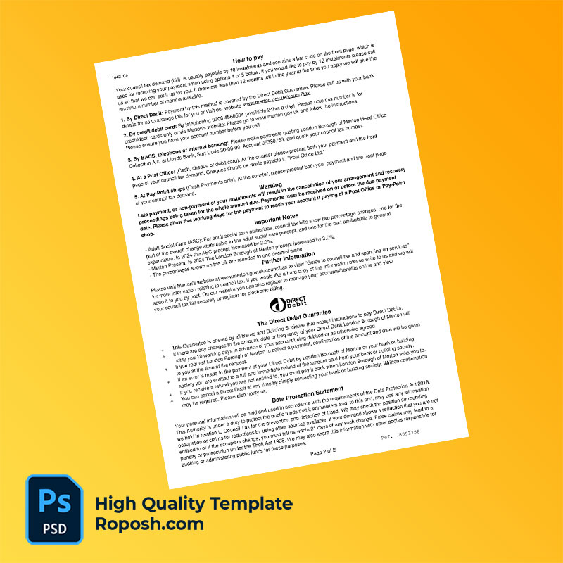 UK London Borough of Merton Editable Council Tax Bill Template in Word and PDF formats UK London Borough of Merton Editable Council Tax Bill Template in Word and PDF formats