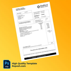 UK Stafford Borough Council Editable Council Tax Bill Template in Word and PDF formats