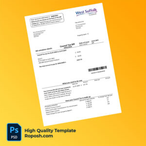 UK West Suffolk Council Editable Council Tax Bill Template in Word and PDF formats