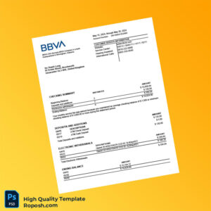 UK BBVA Bank Statement Template in Word and PDF formats