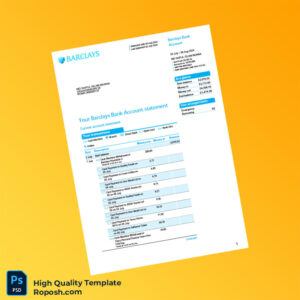 UK Barclays Bank Statement Template in Word and PDF formats
