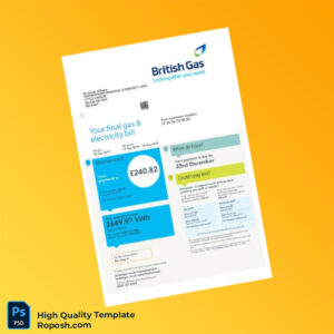 UK British Gas Editable Electricity Gas Utility Bill Template in Word and PDF formats
