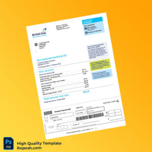 UK British Gas Editable Gas Bill Template in Word and PDF formats 2 page