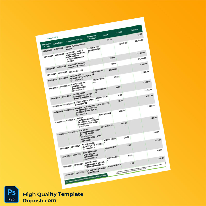 UK Cooperative Bank Statement Template in Word and PDF formats 5 page UK Cooperative Bank Statement Template in Word and PDF formats 5 page