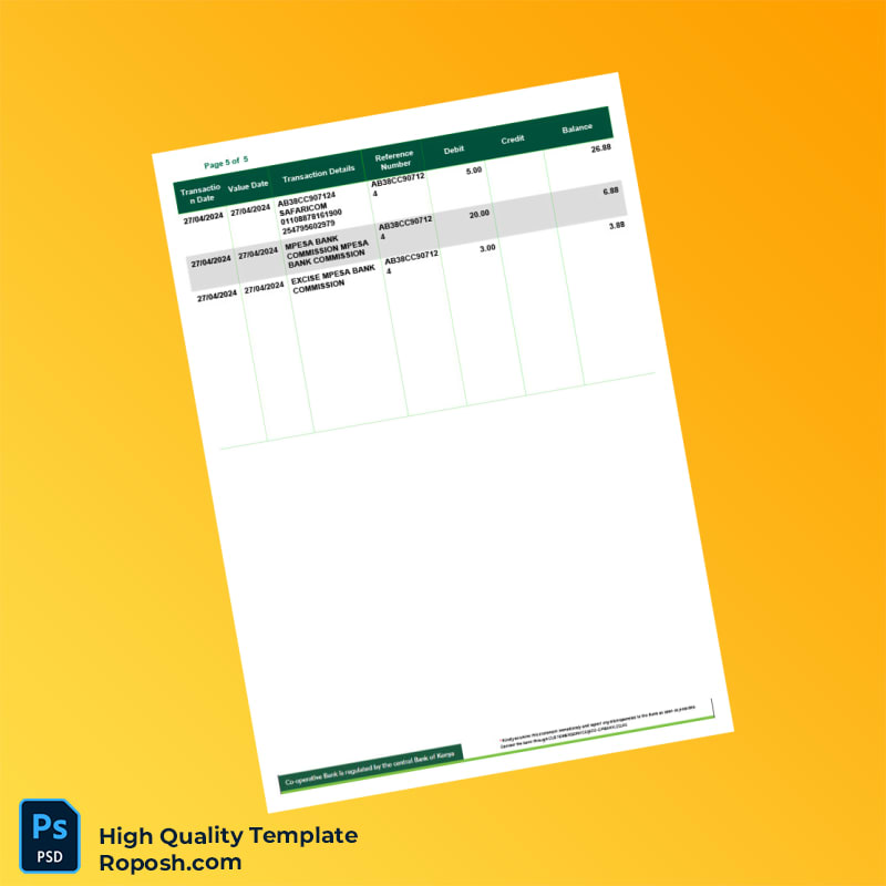 UK Cooperative Bank Statement Template in Word and PDF formats 5 page UK Cooperative Bank Statement Template in Word and PDF formats 5 page