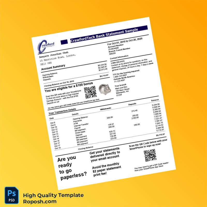 UK Document Type_ Bank Statement Template in Word and PDF formats 2 page UK Document Type_ Bank Statement Template in Word and PDF formats 2 page