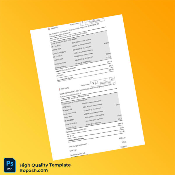 UK E ON Editable Utility Bill Template in Word and PDF formats 3 page