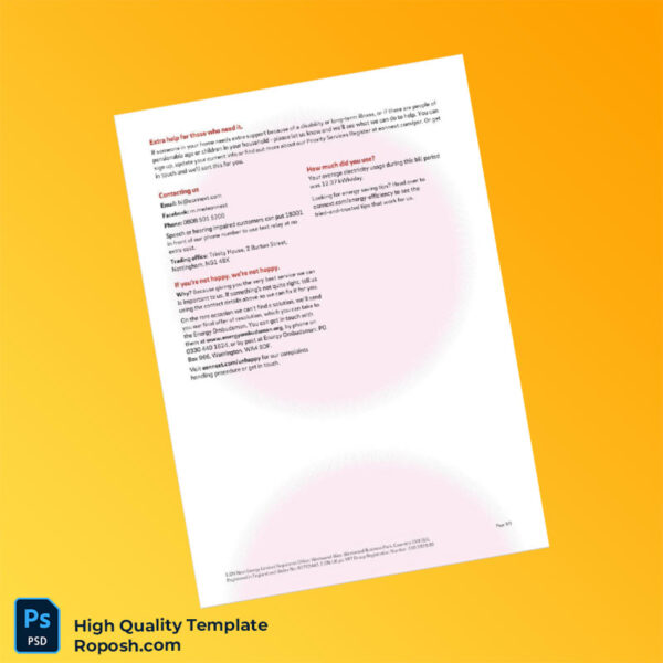 UK E ON Editable Utility Bill Template in Word and PDF formats 3 page