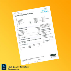 UK ENGIE Power Limited Editable Electricity Bill Template in Word and PDF formats