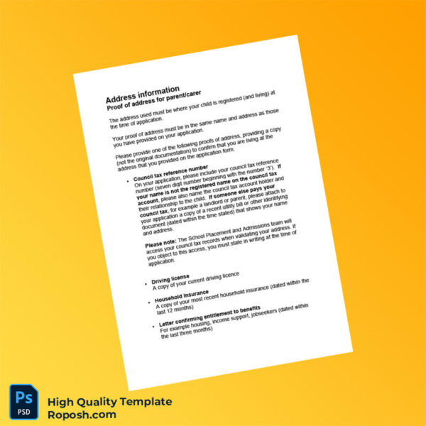 UK Editable Proof of Address Guide Template in Word and PDF formats 2 page