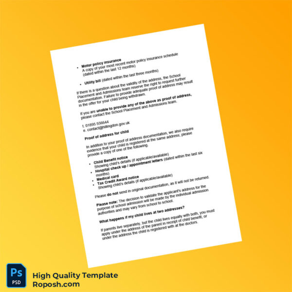 UK Editable Proof of Address Guide Template in Word and PDF formats 2 page